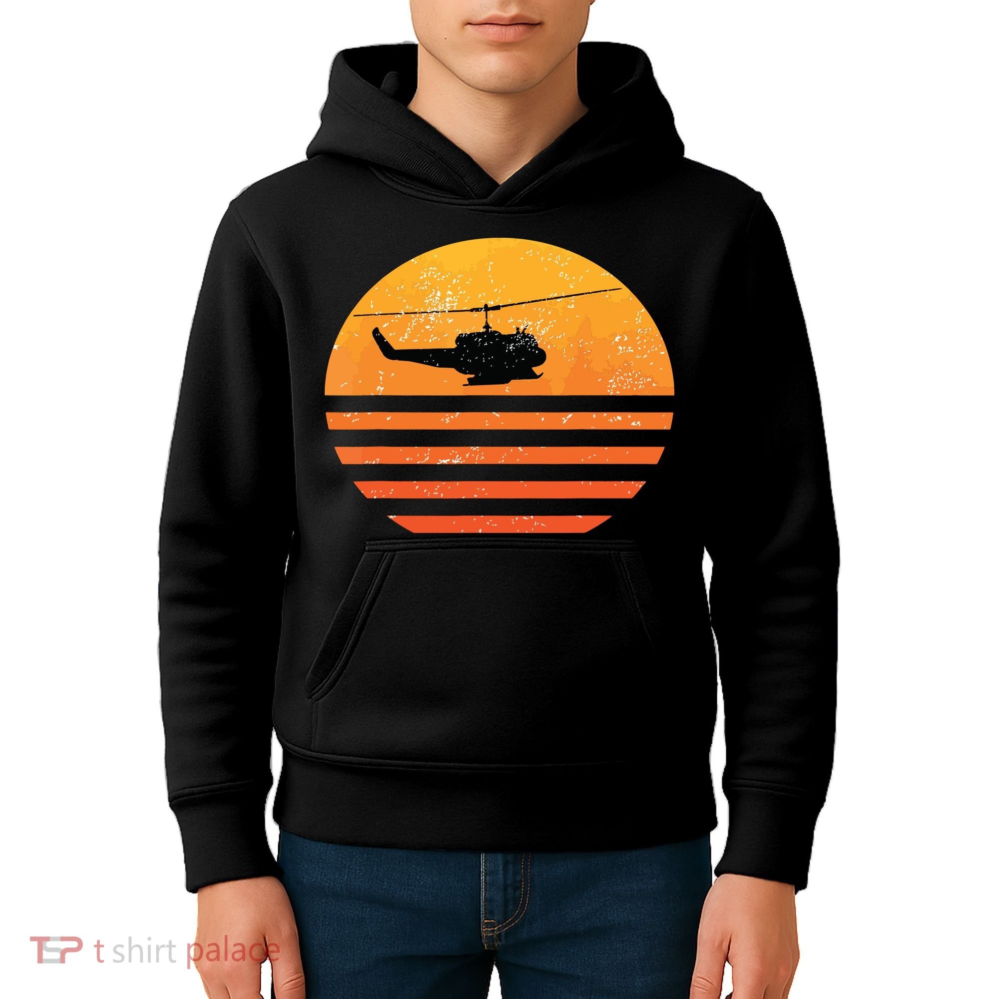 Distressed Huey Helicopter Uh1 Vietnam War Veteran Kids Hoodie