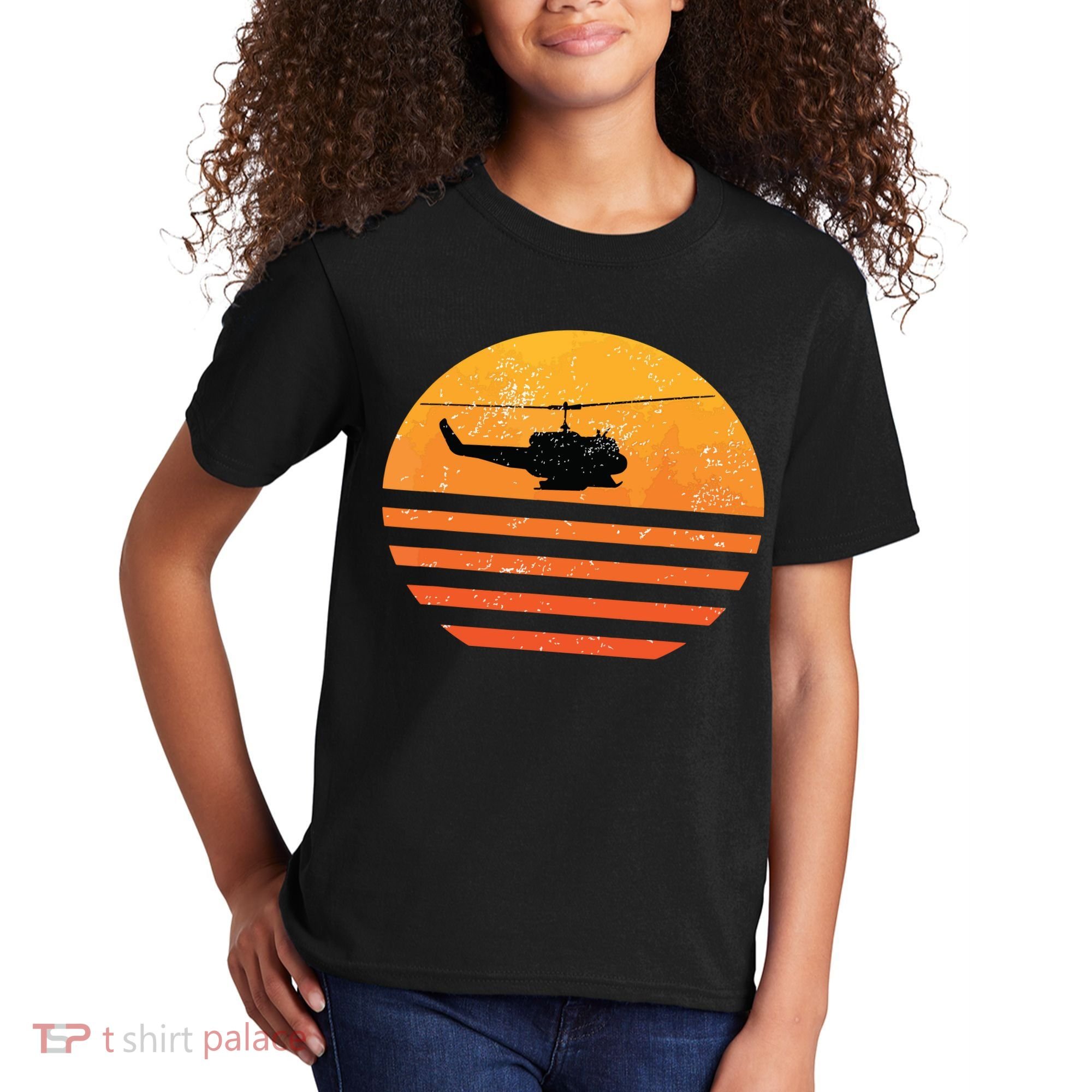 Distressed Huey Helicopter Uh1 Vietnam War Veteran Kids T-Shirt