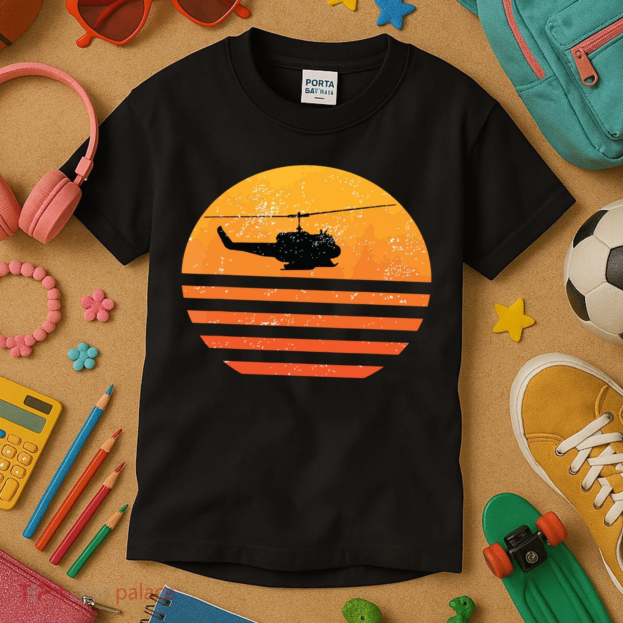 Distressed Huey Helicopter Uh1 Vietnam War Veteran Kids T-Shirt