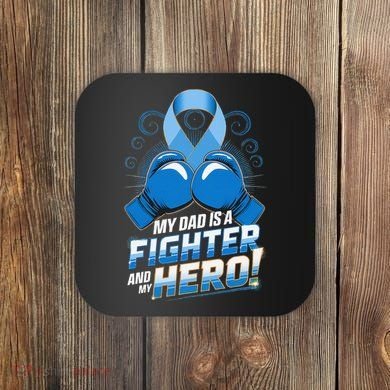 Dad Hero Light Blue Prostate Cancer Awareness Coaster