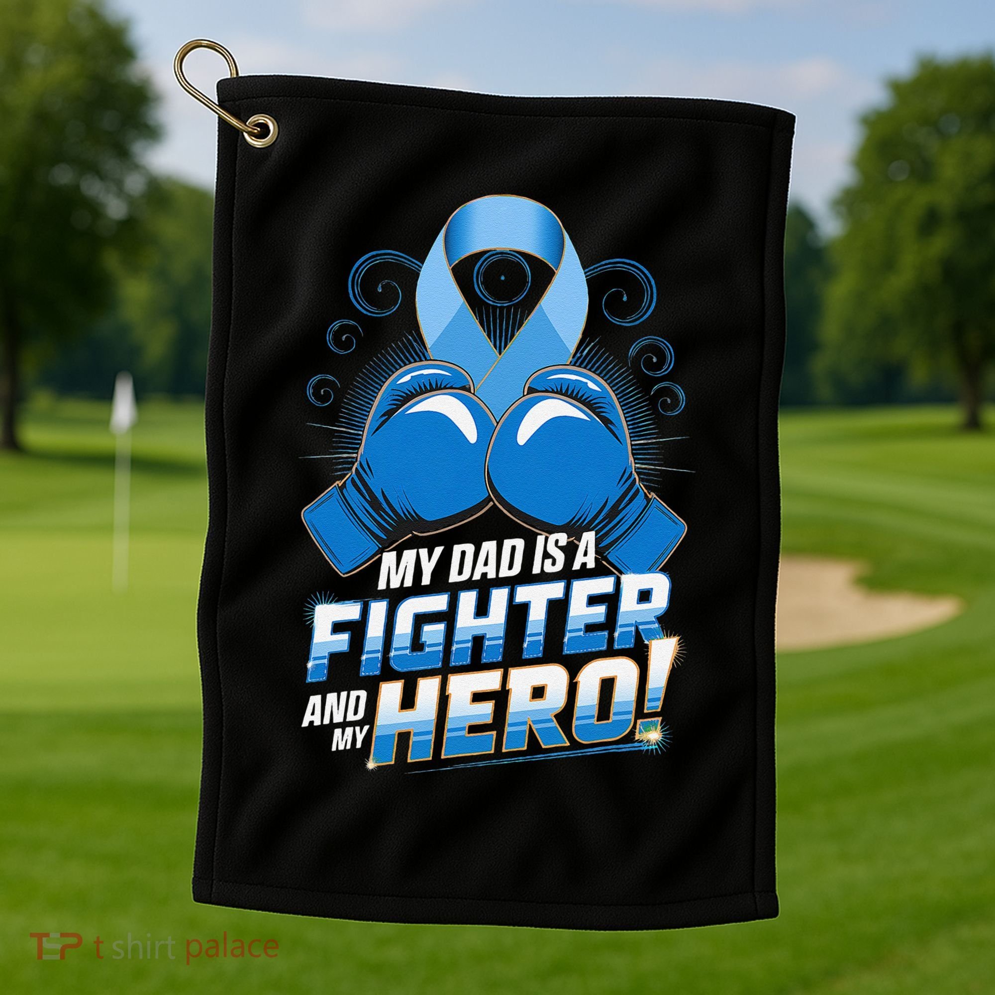 Dad Hero Light Blue Prostate Cancer Awareness Golf Towel