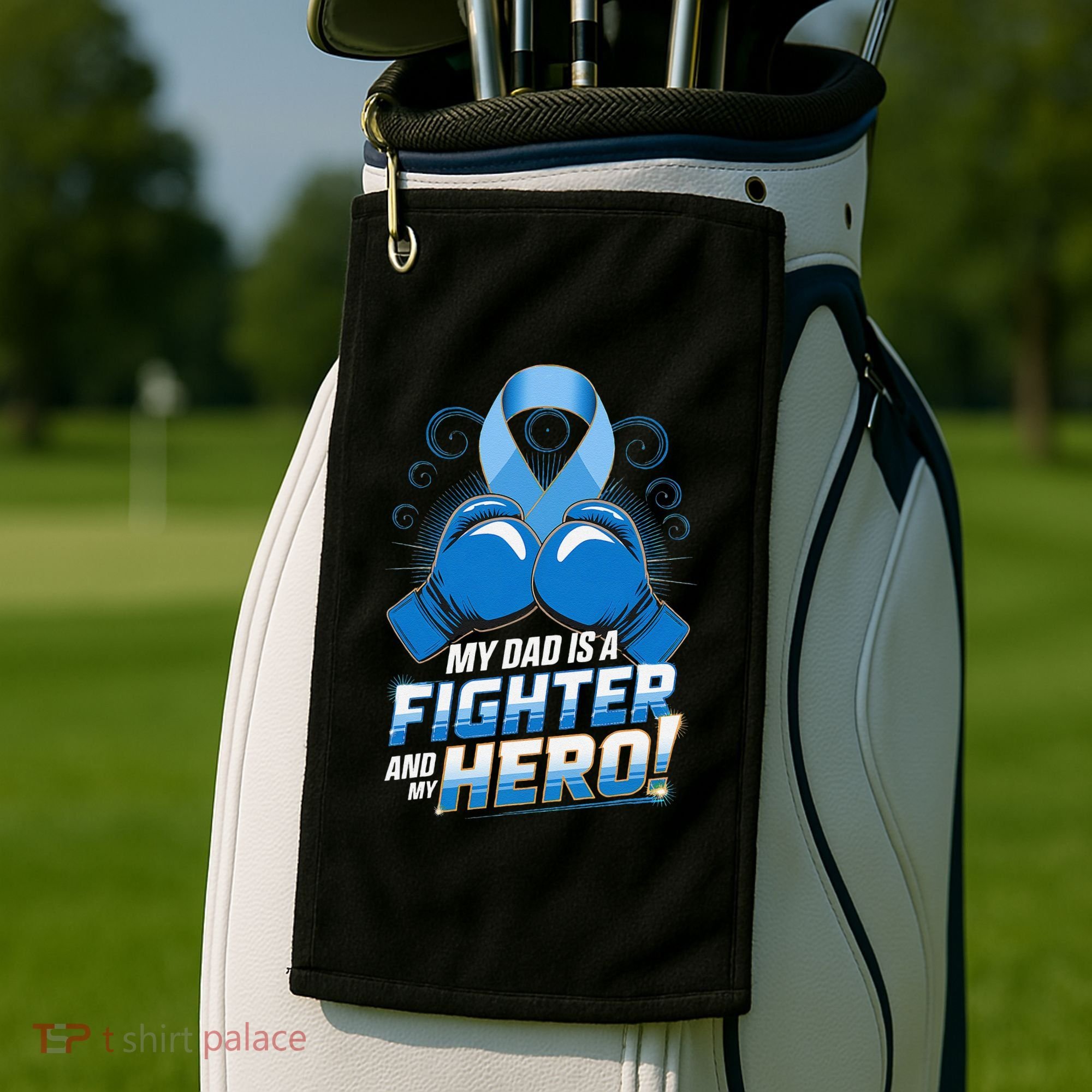 Dad Hero Light Blue Prostate Cancer Awareness Golf Towel