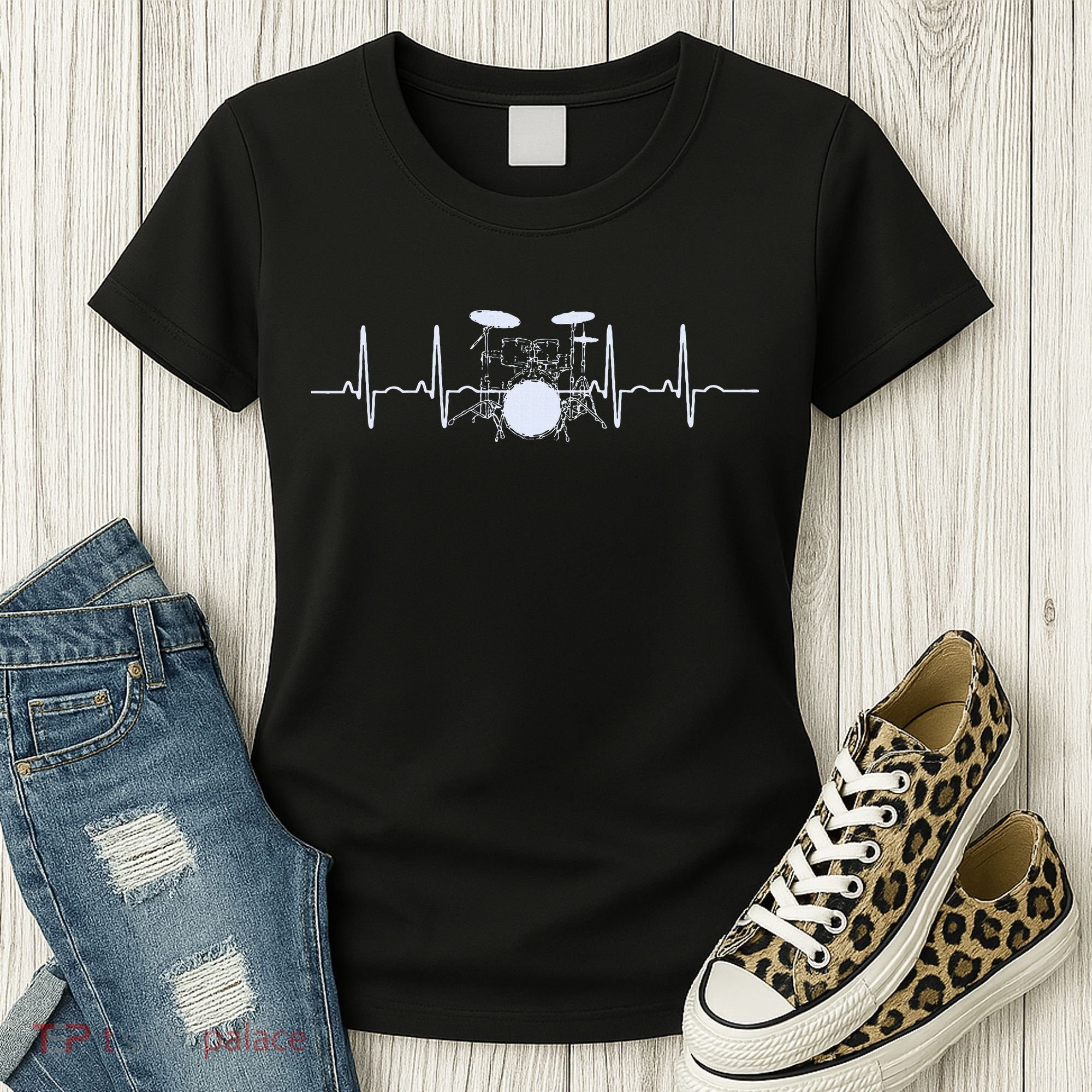 Drum Heartbeat Lifeline Music Lover Gift Drummer Women's T-Shirt