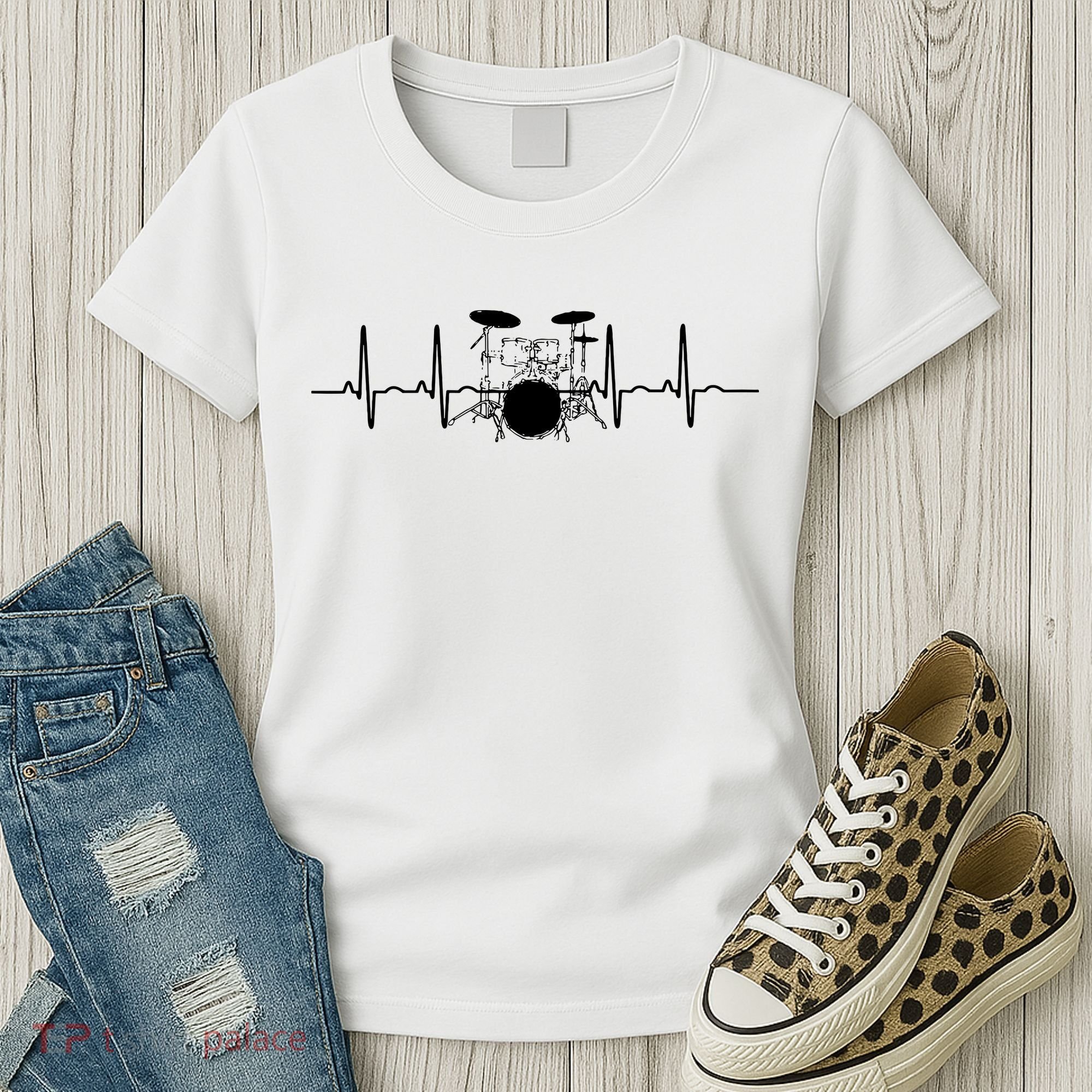 Drum Heartbeat Lifeline Music Lover Gift Drummer Women's T-Shirt