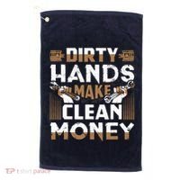 Dirty Hands Make Clean Money Funny Mechanic Gift Golf Towel thumb 0