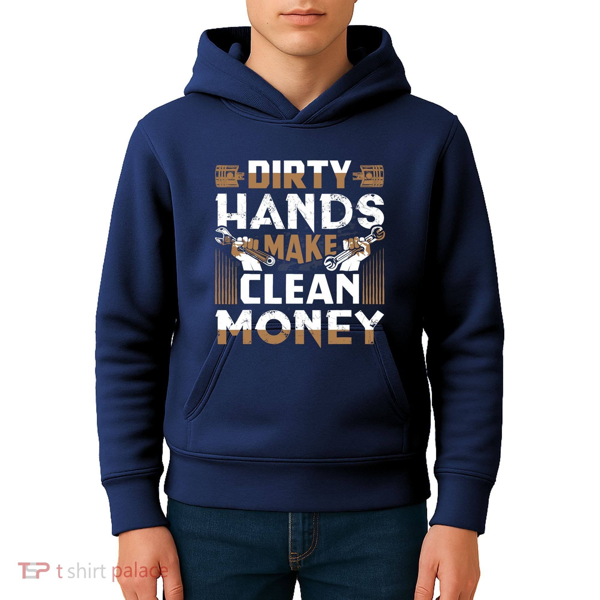 Dirty Hands Make Clean Money Funny Mechanic Gift Kids Hoodie