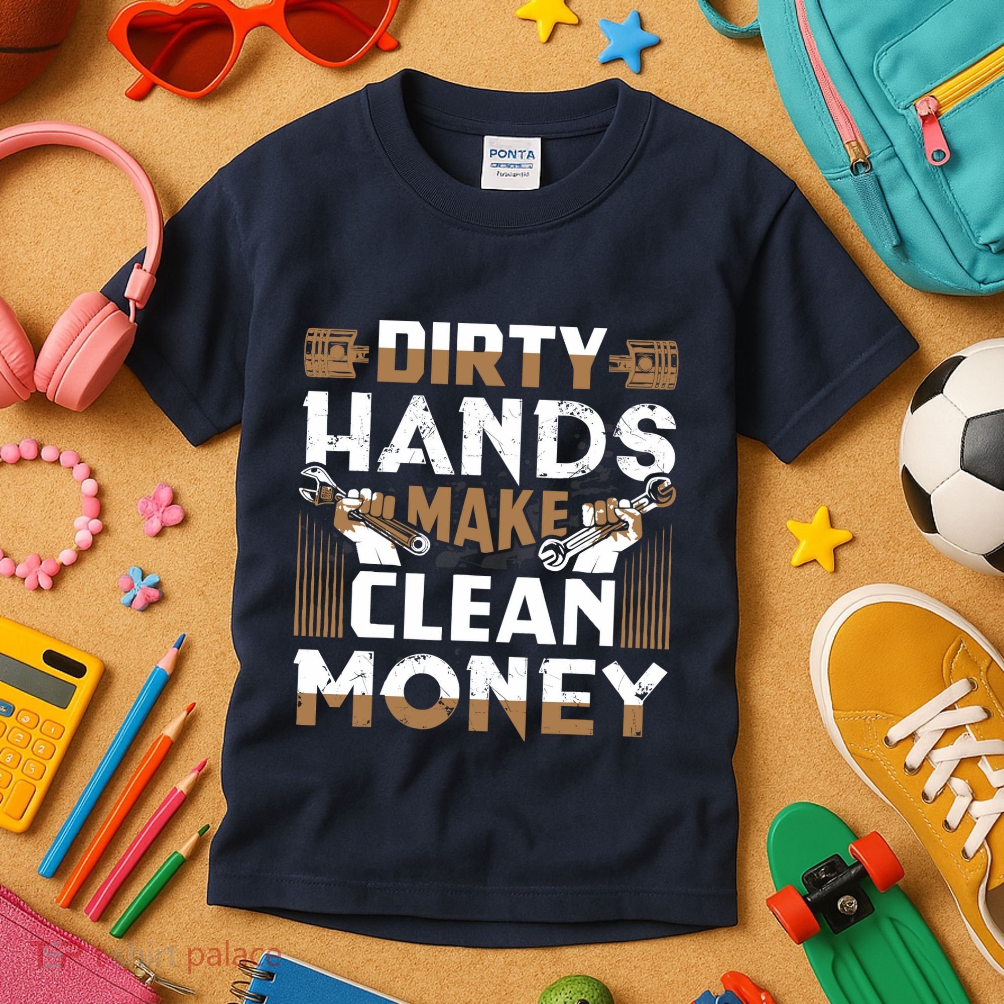 Dirty Hands Make Clean Money Funny Mechanic Gift Kids T-Shirt