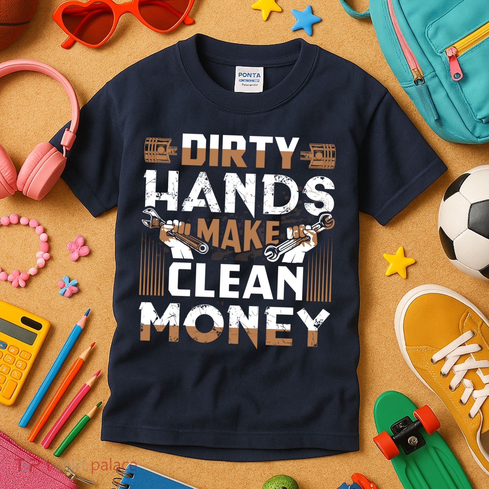 Dirty Hands Make Clean Money Funny Mechanic Gift Kids T-Shirt