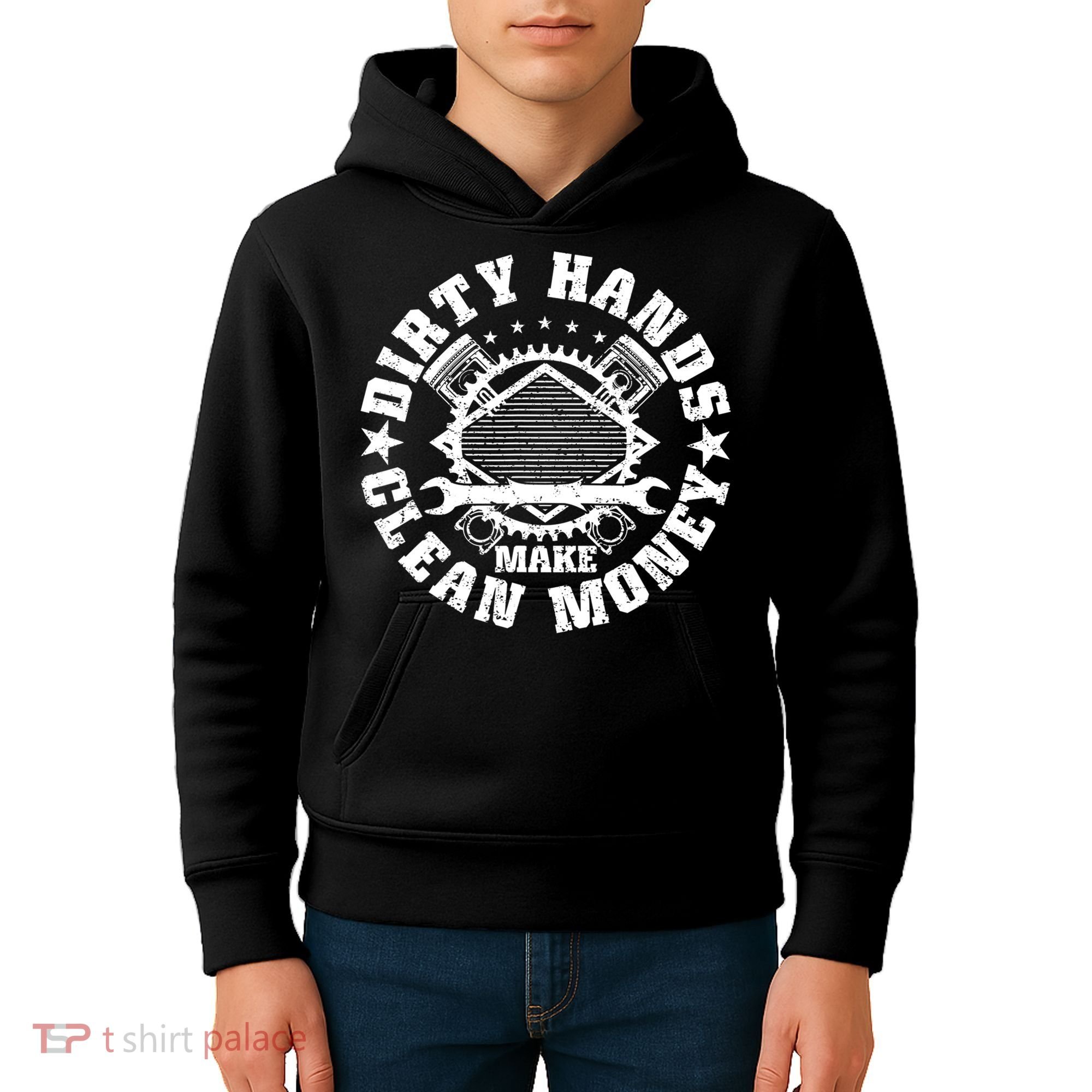 Dirty Hands Make Clean Money Funny Mechanic Mechanist Kids Hoodie