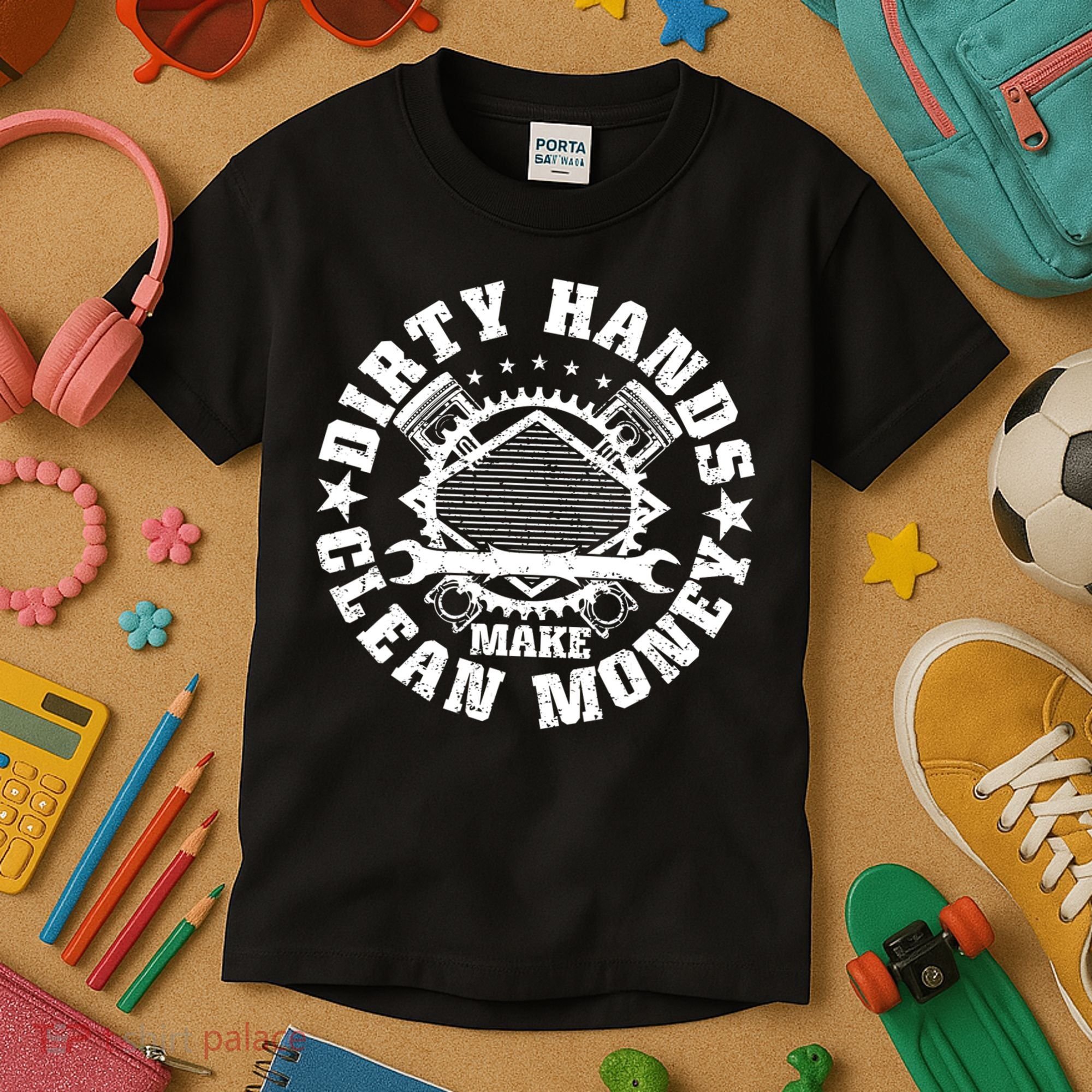 Dirty Hands Make Clean Money Funny Mechanic Mechanist Kids T-Shirt