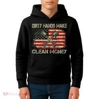 Dirty Hands Make Clean Money Funny Repair Mechanic Kids Hoodie thumb 4