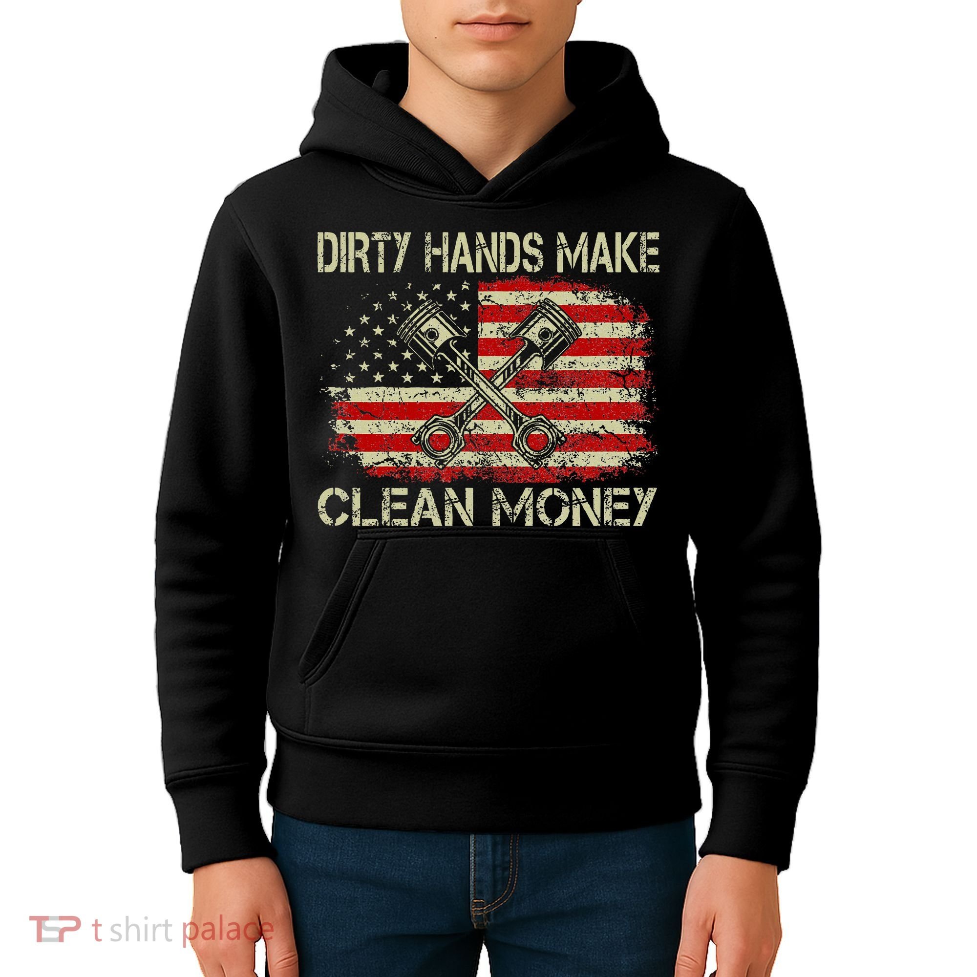 Dirty Hands Make Clean Money Funny Repair Mechanic Kids Hoodie