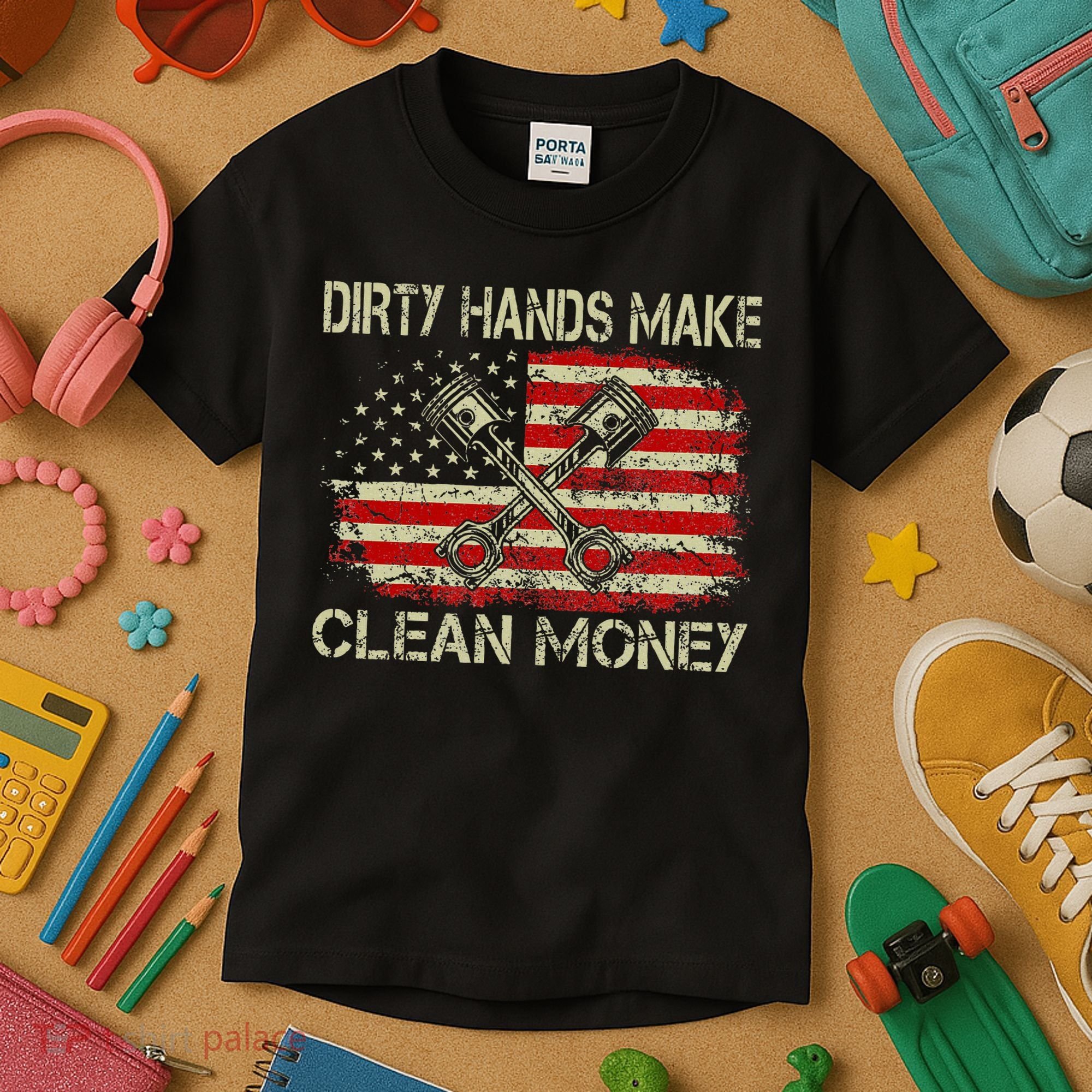 Dirty Hands Make Clean Money Funny Repair Mechanic Kids T-Shirt