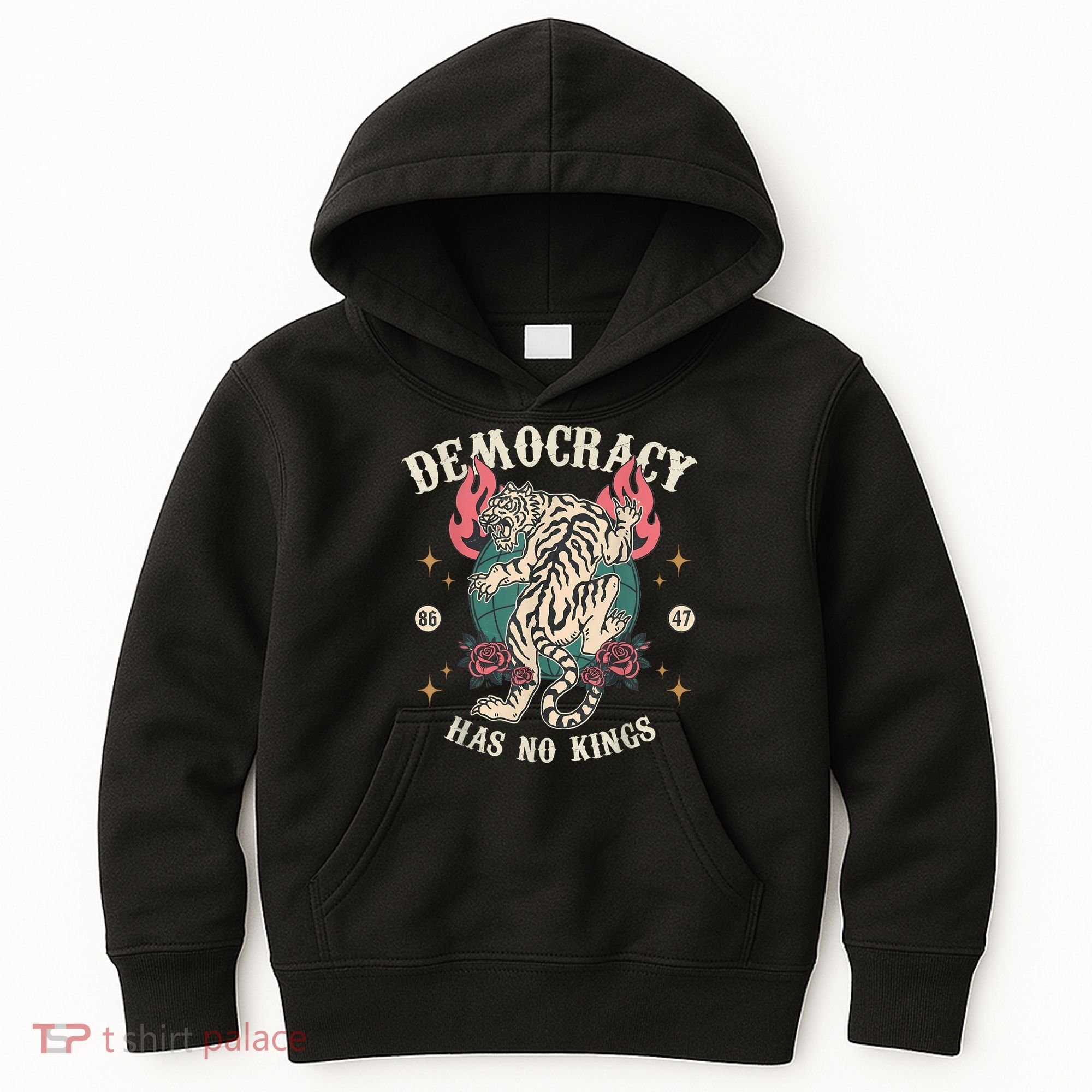 Democracy Has No Kings 86 47 Tiger Kids Hoodie