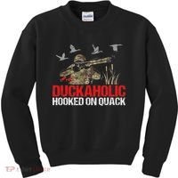 Duckoholic Hooked On Quack Funny Duck Hunting Hunter Gift Kids Sweatshirt thumb 0