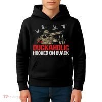 Duckoholic Hooked On Quack Funny Duck Hunting Hunter Gift Kids Hoodie thumb 4
