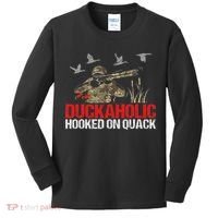Duckoholic Hooked On Quack Funny Duck Hunting Hunter Gift Kids Long Sleeve Shirt thumb 0