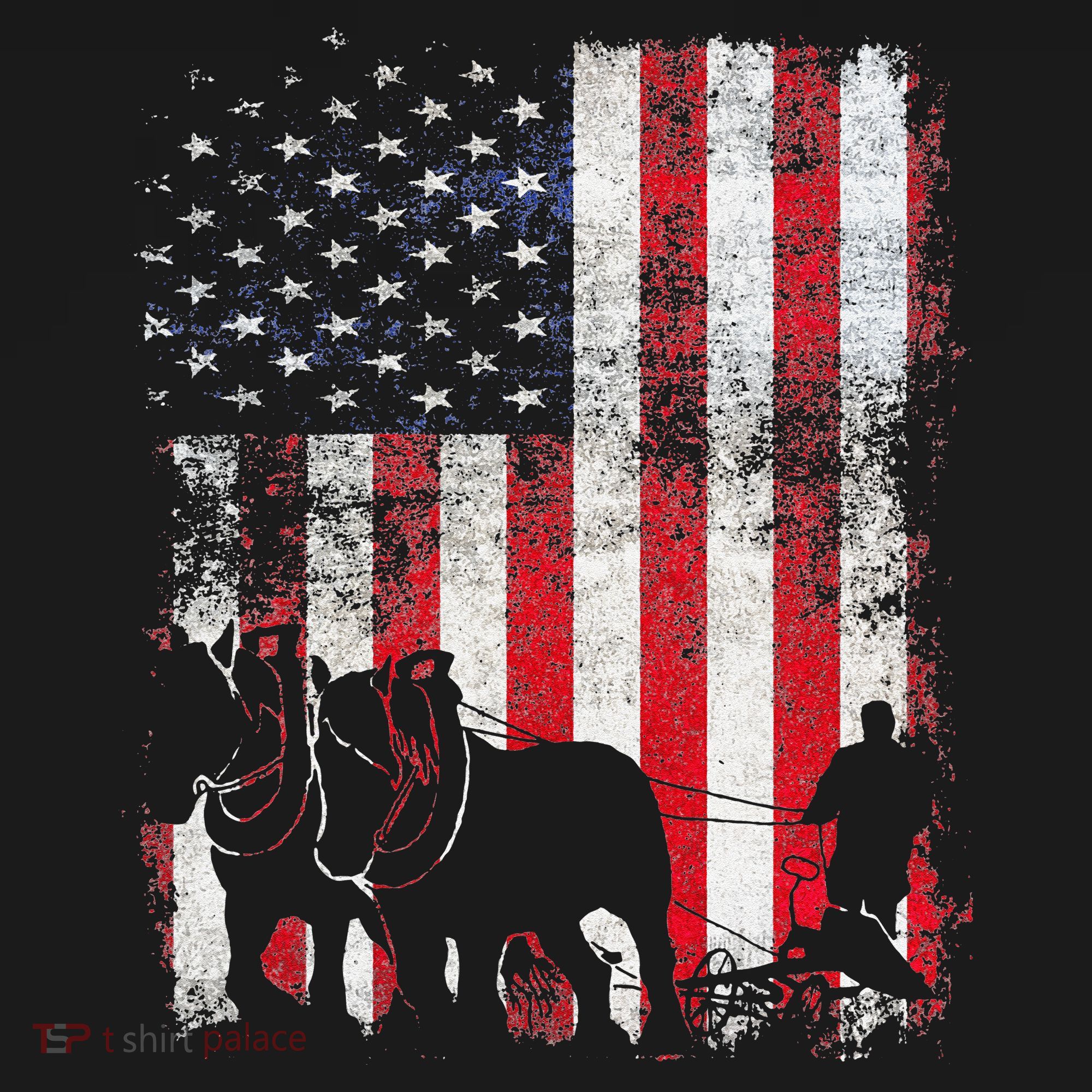 Draft Horse Patriotic American Flag Vintage Farmer T-Shirt