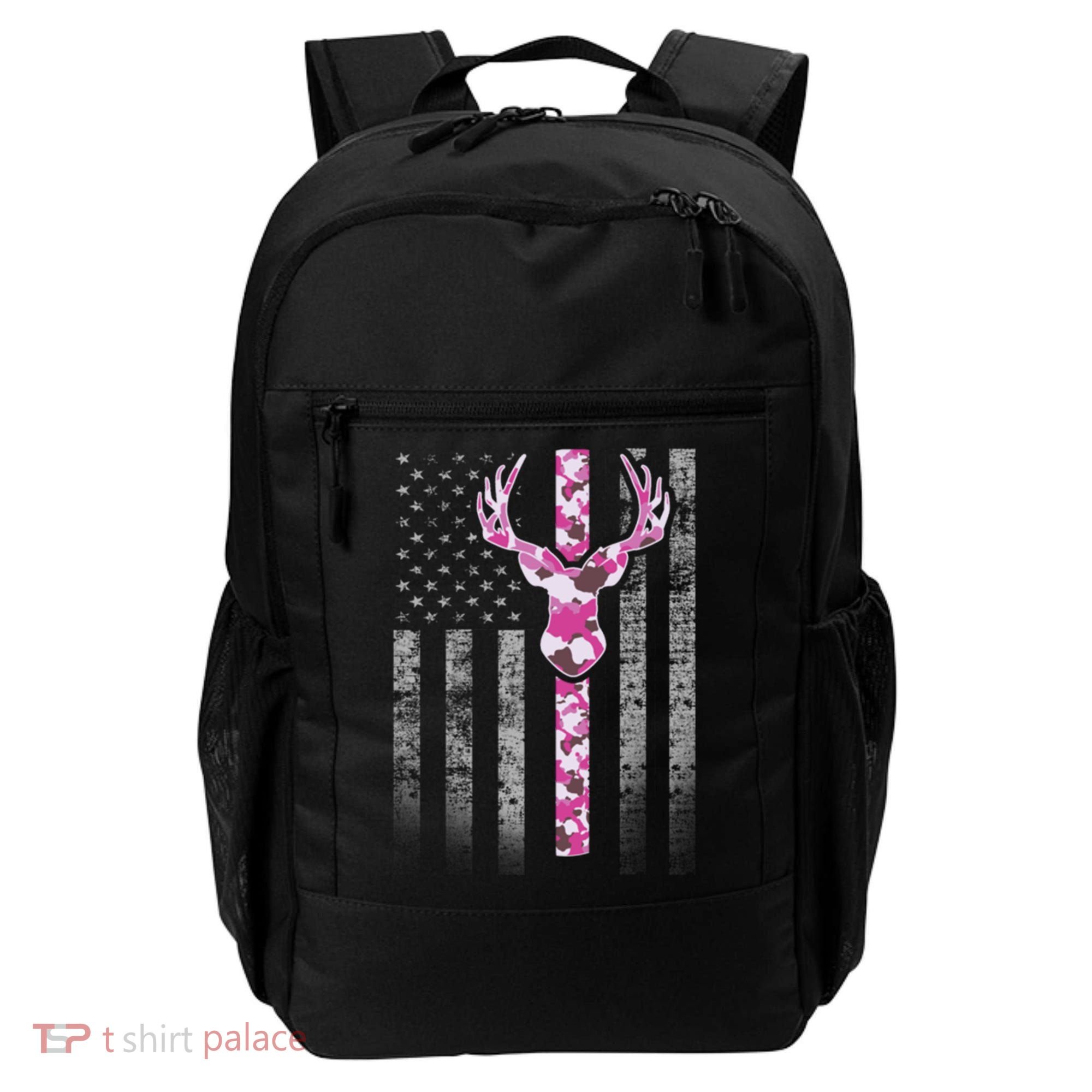 Deer Hunting Pink Camouflage Flag With Camo Deer Antlers Gift Backpack