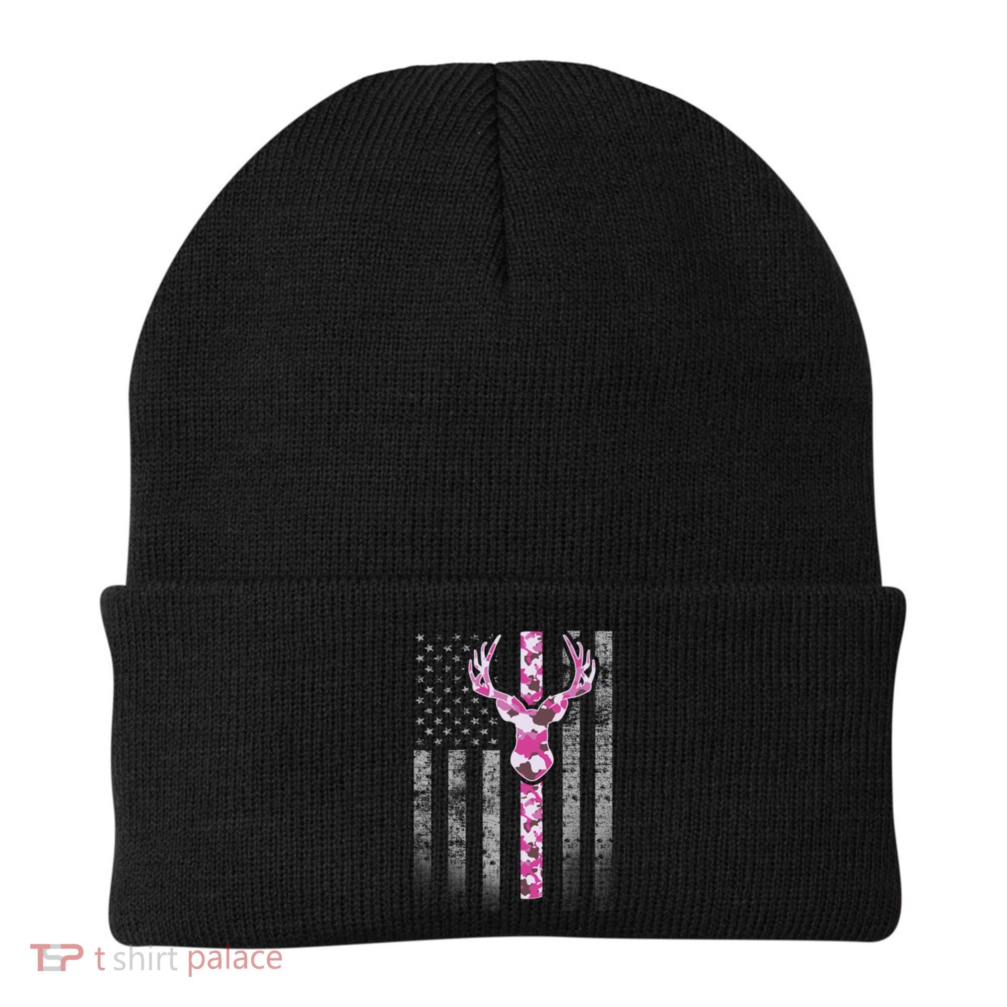 Deer Hunting Pink Camouflage Flag With Camo Deer Antlers Gift Beanie