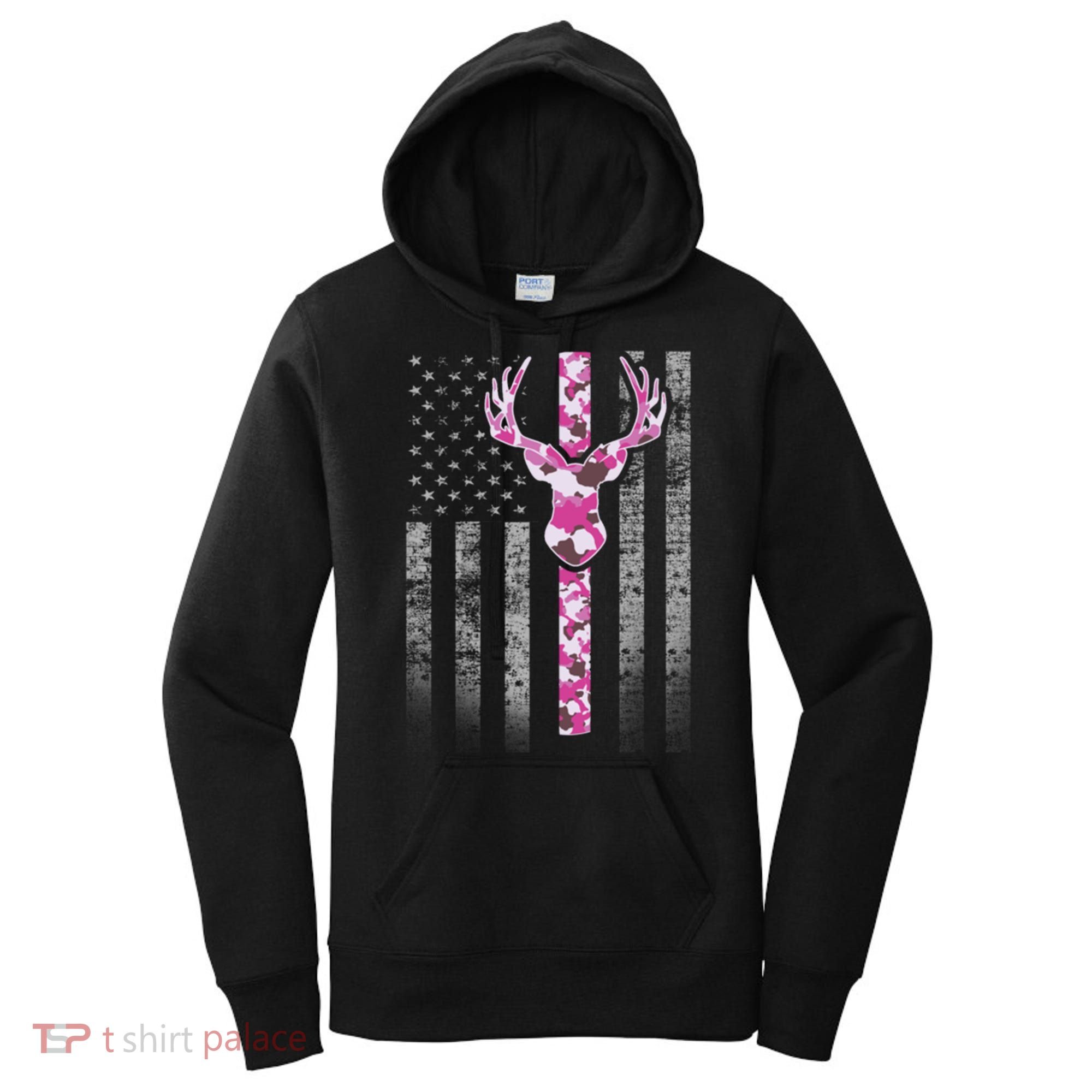 Deer Hunting Pink Camouflage Flag With Camo Deer Antlers Gift Women's Hoodie