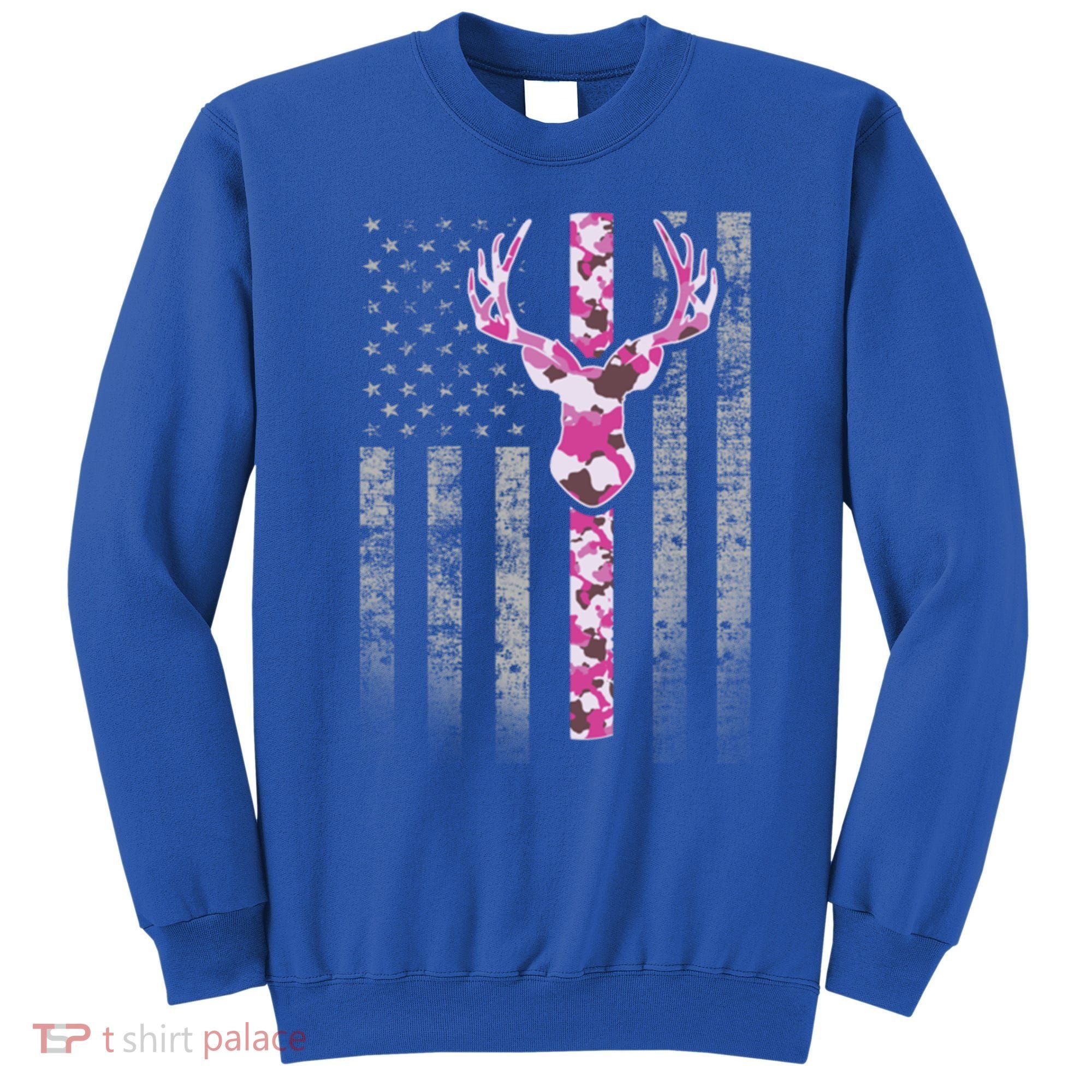 Deer Hunting Pink Camouflage Flag With Camo Deer Antlers Gift Sweatshirt