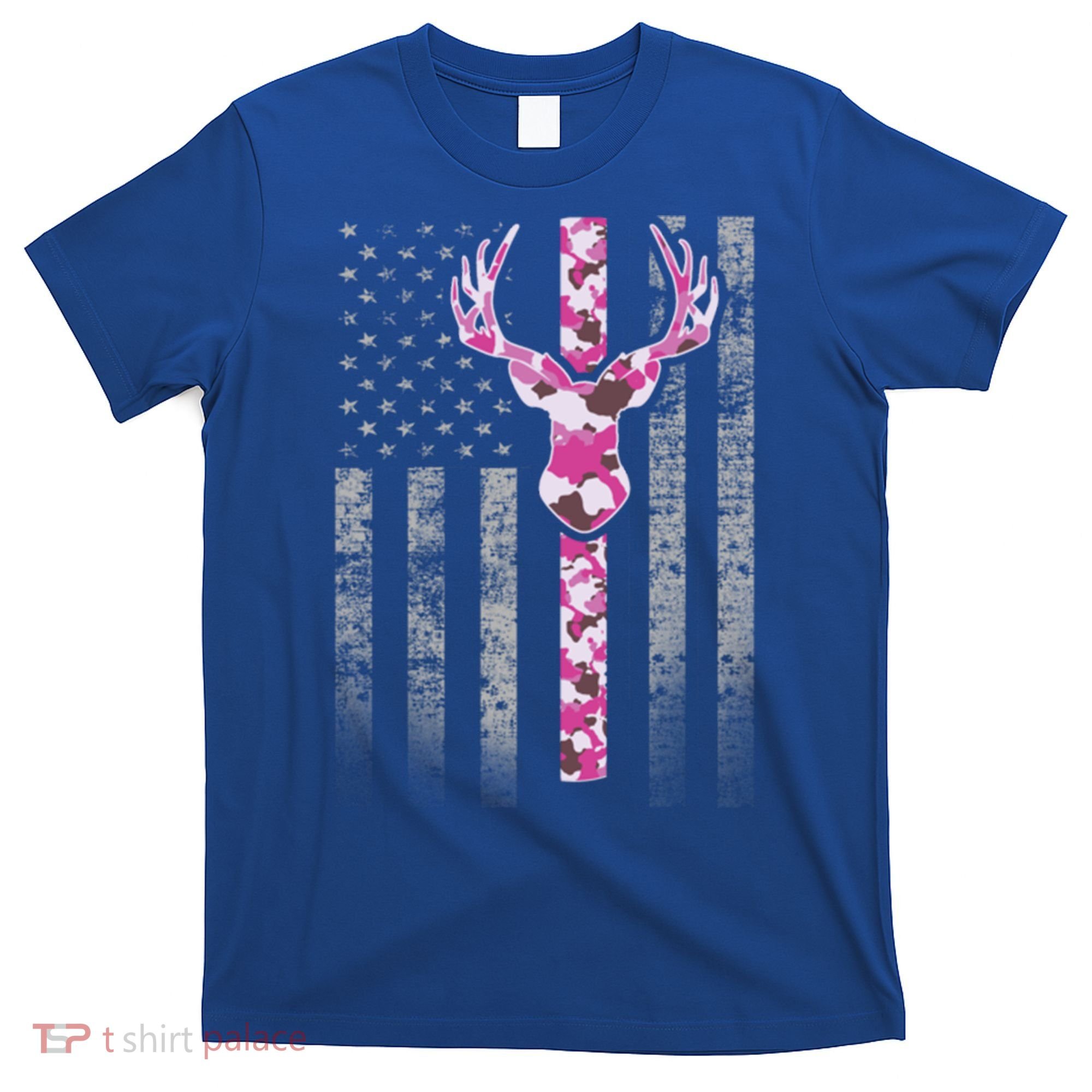 Deer Hunting Pink Camouflage Flag With Camo Deer Antlers Gift T-Shirt