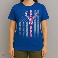 Deer Hunting Pink Camouflage Flag With Camo Deer Antlers Gift T-Shirt thumb 4