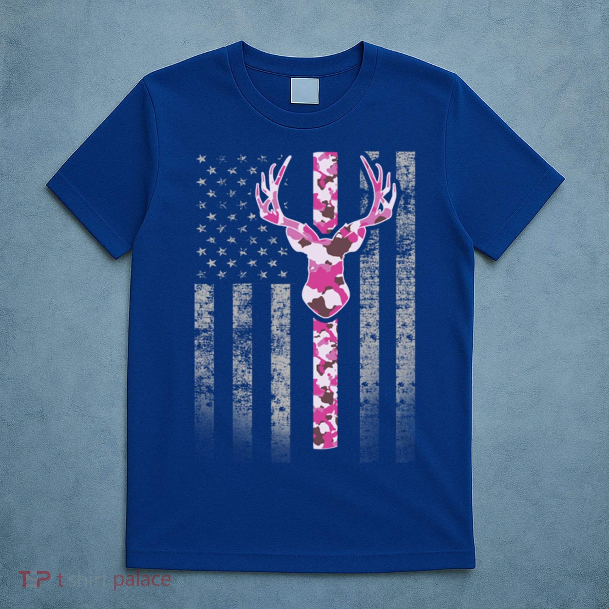 Deer Hunting Pink Camouflage Flag With Camo Deer Antlers Gift T-Shirt
