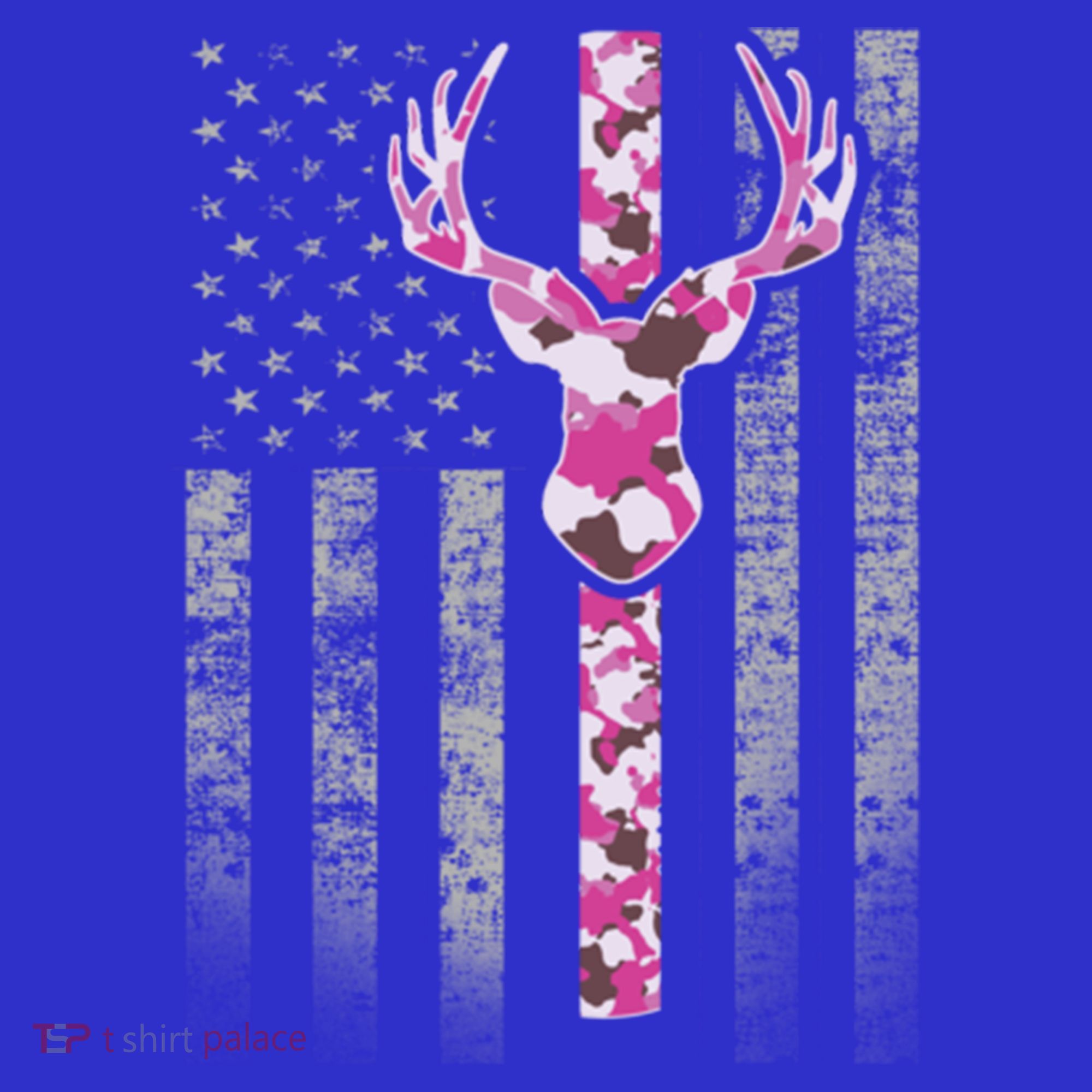 Deer Hunting Pink Camouflage Flag With Camo Deer Antlers Gift T-Shirt