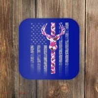 Deer Hunting Pink Camouflage Flag With Camo Deer Antlers Gift Coaster thumb 0