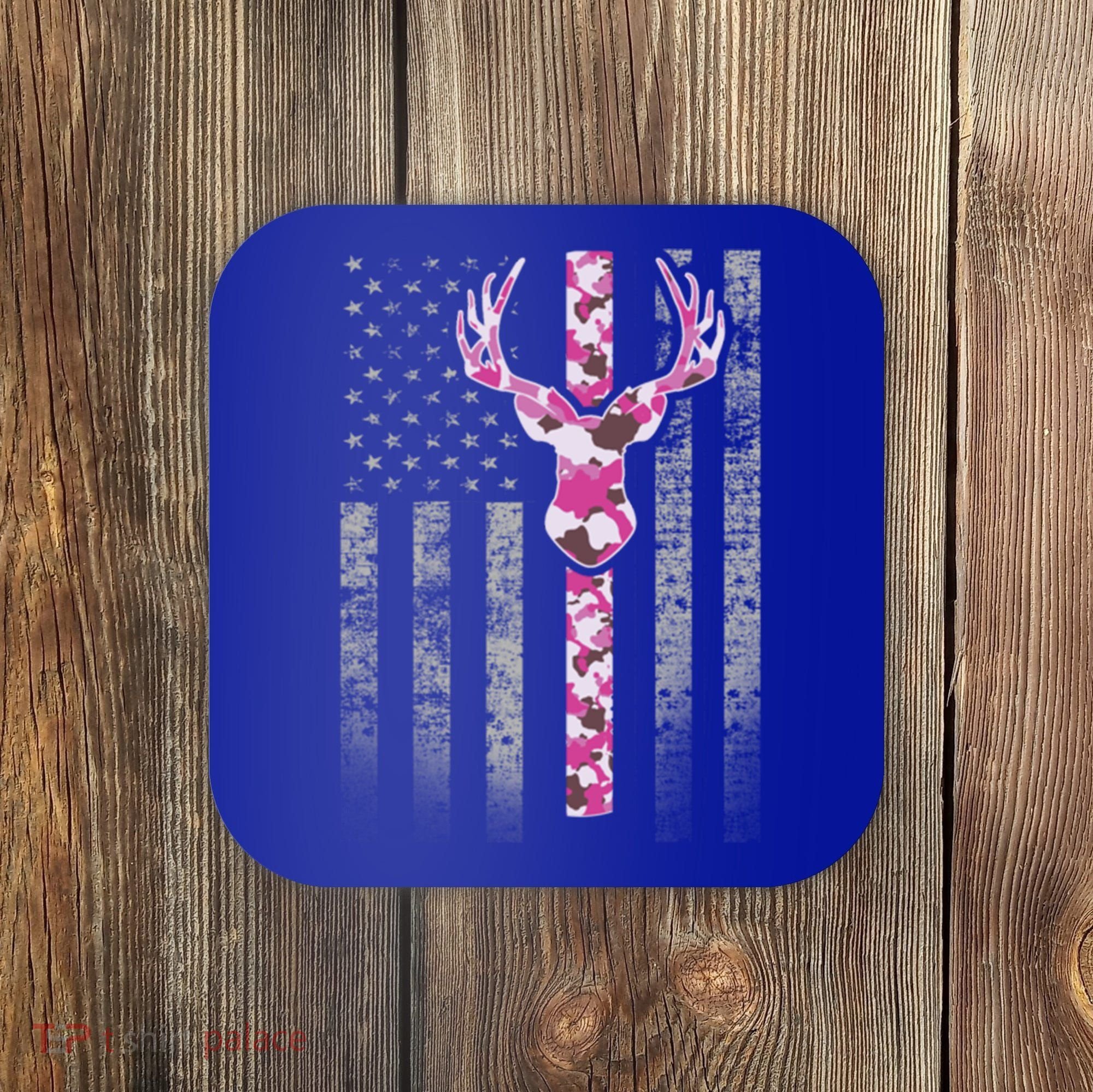 Deer Hunting Pink Camouflage Flag With Camo Deer Antlers Gift Coaster