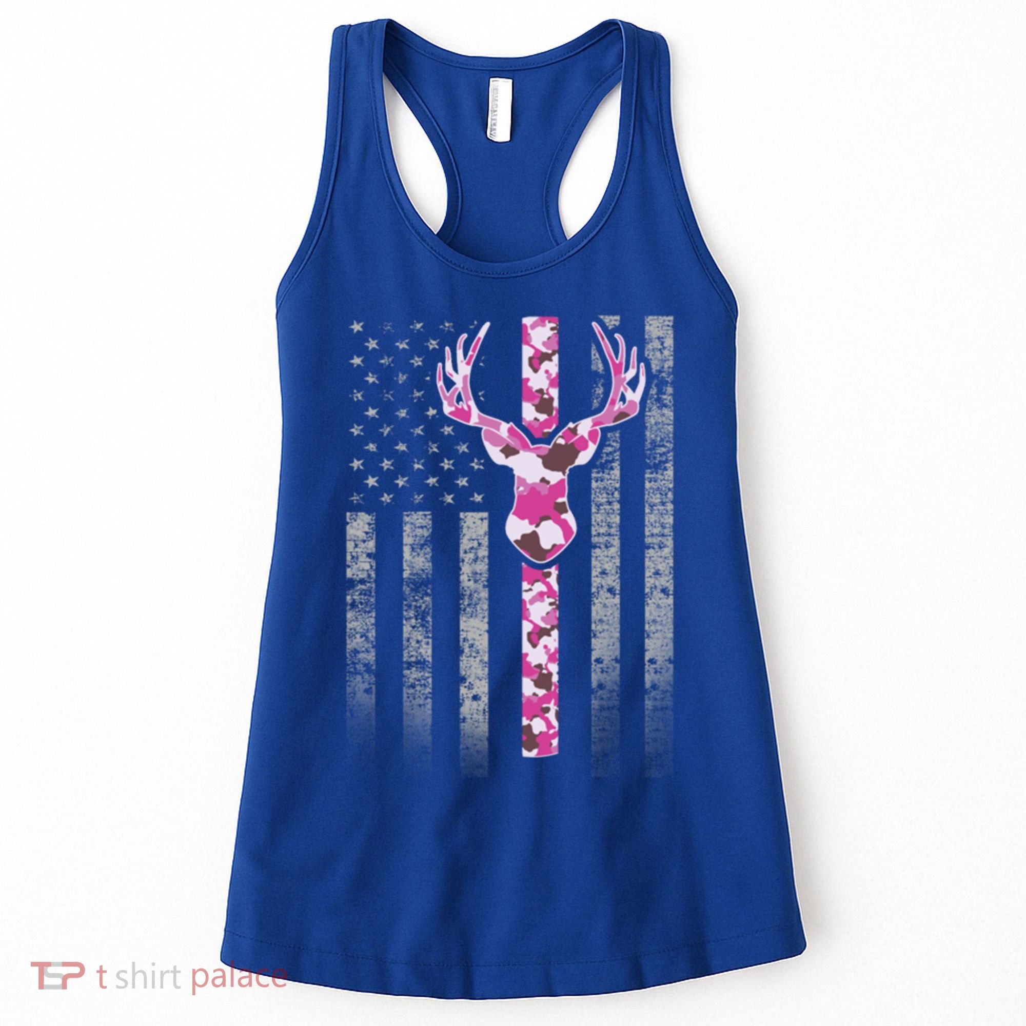 Deer Hunting Pink Camouflage Flag With Camo Deer Antlers Gift Women's Tank Top