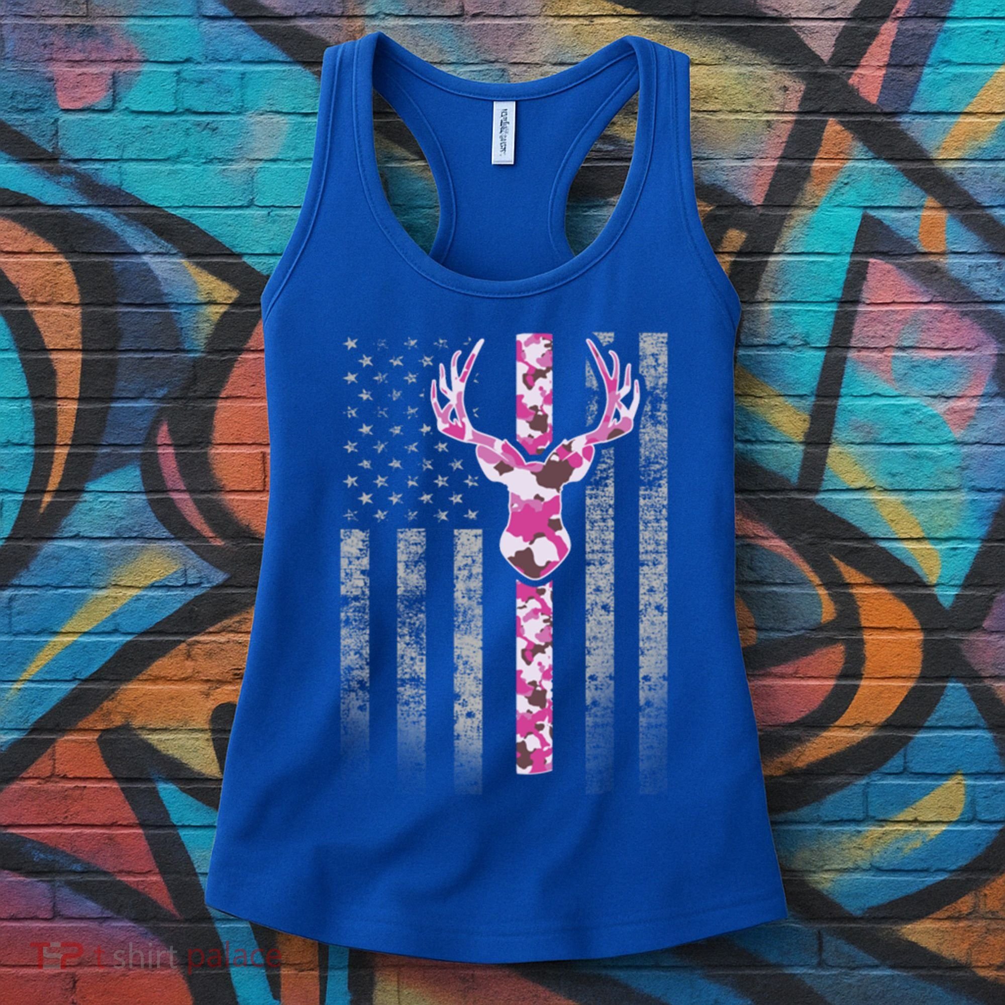 Deer Hunting Pink Camouflage Flag With Camo Deer Antlers Gift Women's Tank Top