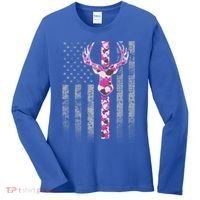 Deer Hunting Pink Camouflage Flag With Camo Deer Antlers Gift Women's Long Sleeve Shirt thumb 0