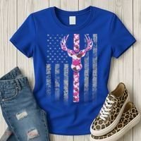 Deer Hunting Pink Camouflage Flag With Camo Deer Antlers Gift Women's T-Shirt thumb 3