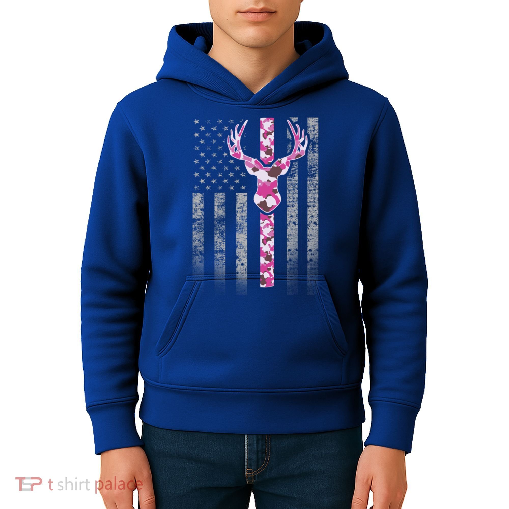 Deer Hunting Pink Camouflage Flag With Camo Deer Antlers Gift Kids Hoodie