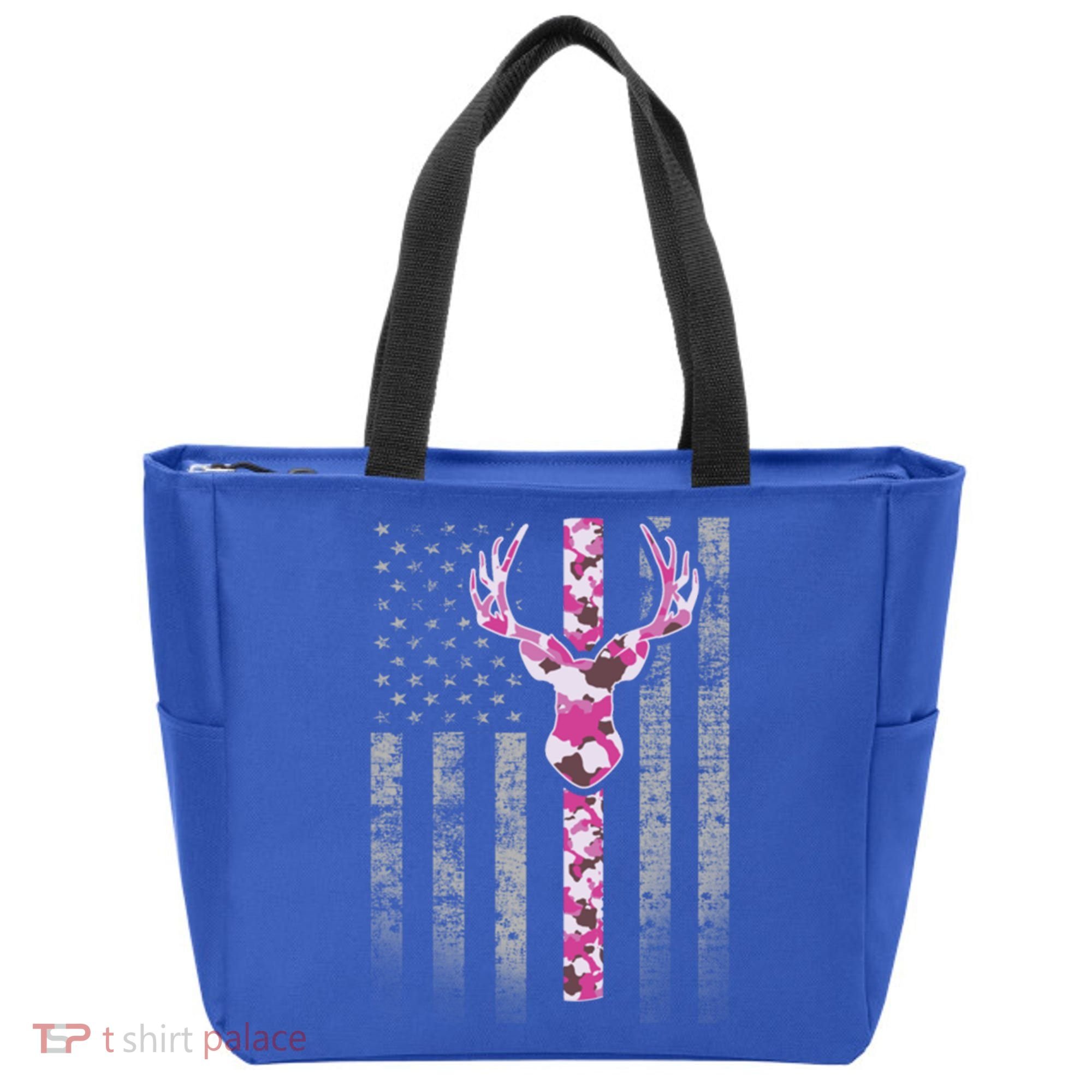 Deer Hunting Pink Camouflage Flag With Camo Deer Antlers Gift Tote Bag