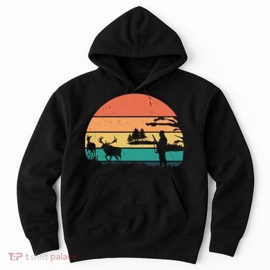 Deer Hunting Retro Sunset Nature Hoodie
