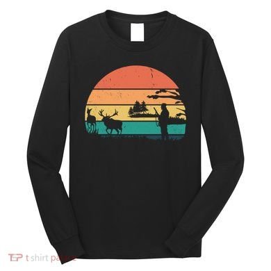 Deer Hunting Retro Sunset Nature Long Sleeve Shirt