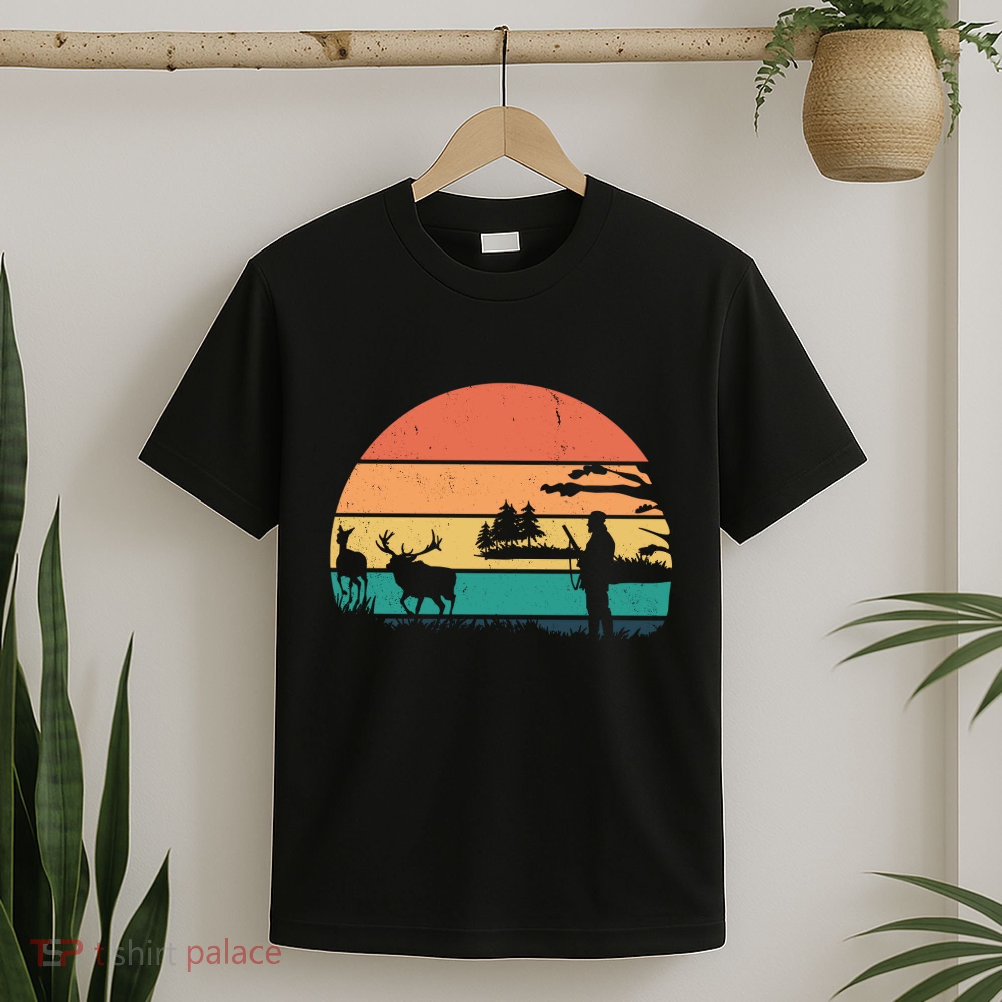 Deer Hunting Retro Sunset Nature T-Shirt
