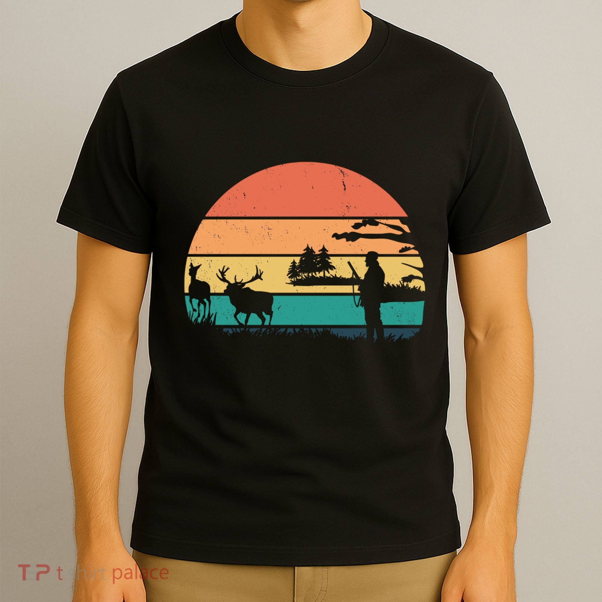 Deer Hunting Retro Sunset Nature T-Shirt