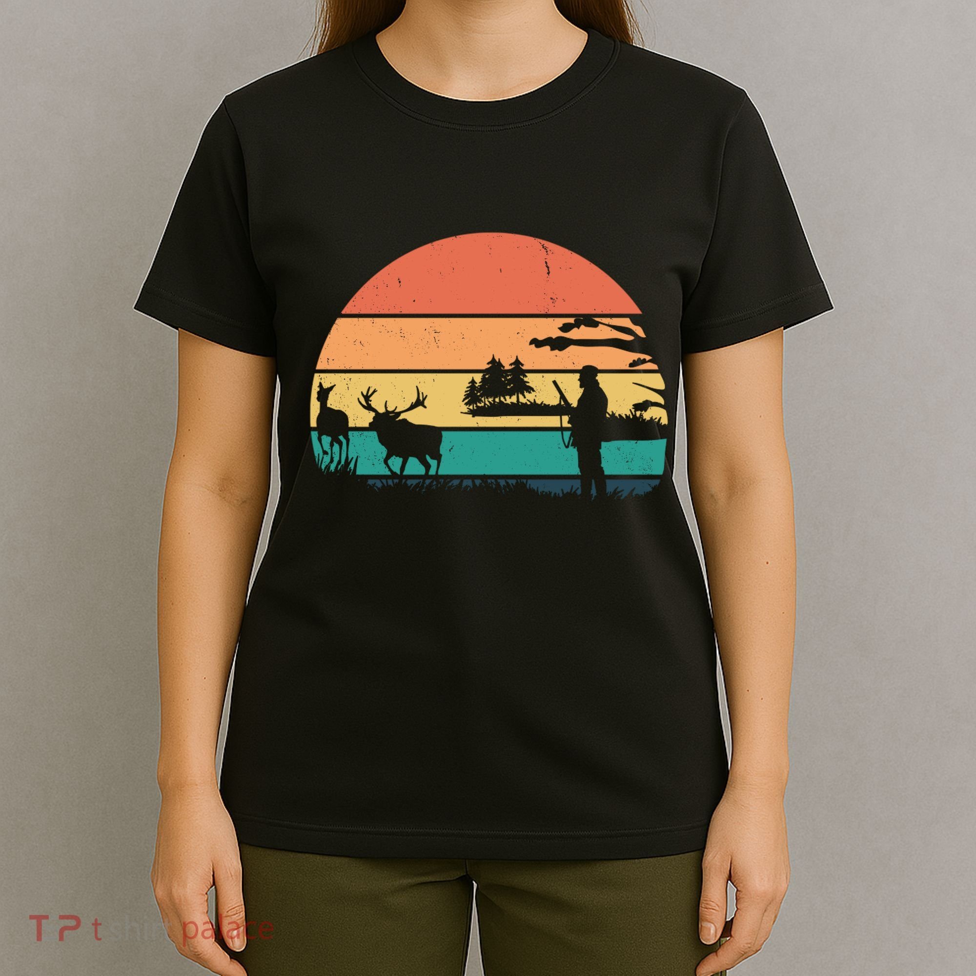 Deer Hunting Retro Sunset Nature T-Shirt