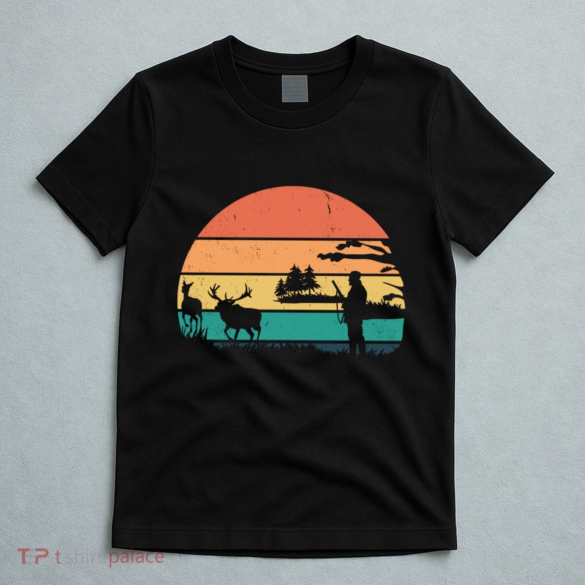Deer Hunting Retro Sunset Nature T-Shirt
