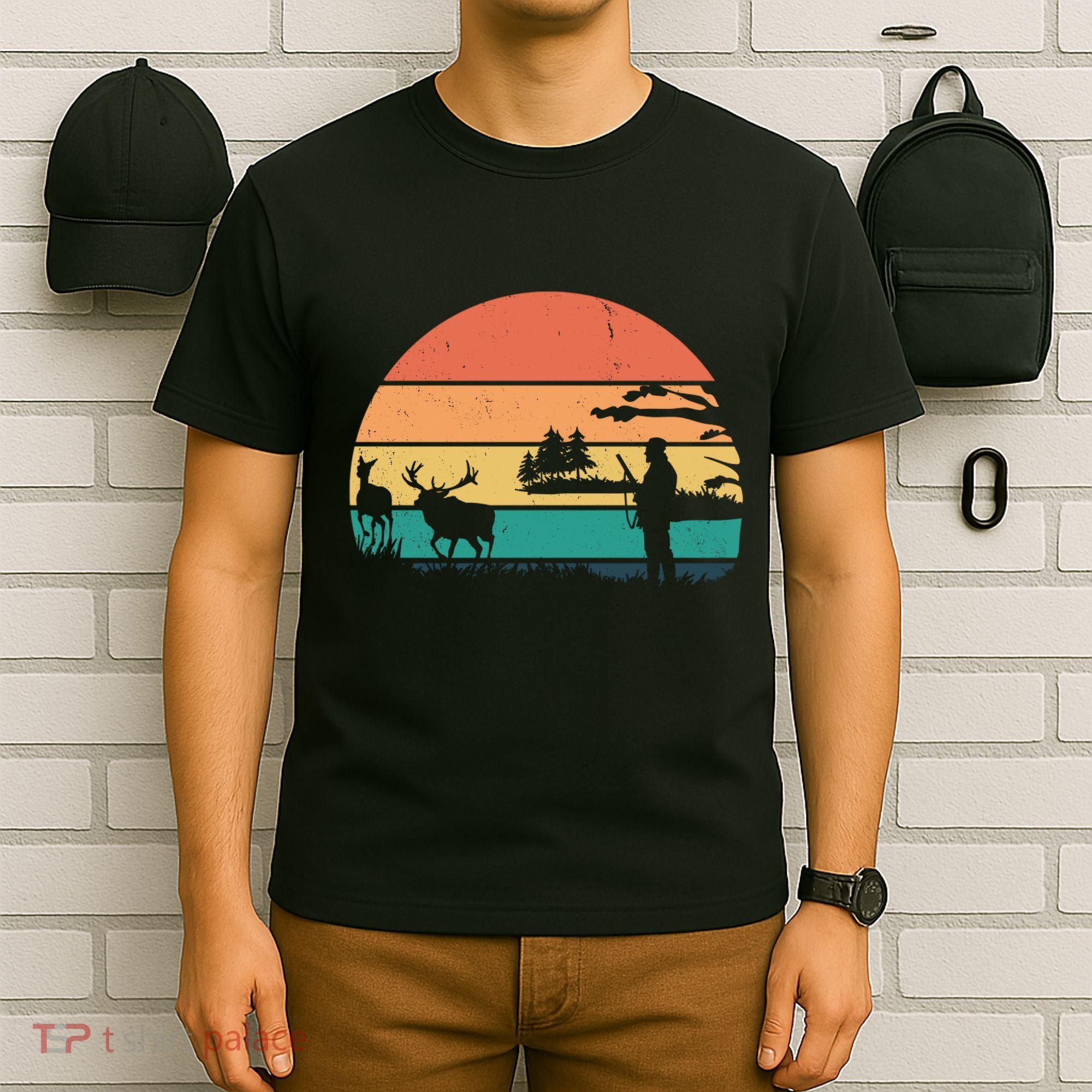 Deer Hunting Retro Sunset Nature T-Shirt