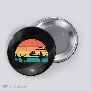 Deer Hunting Retro Sunset Nature Button