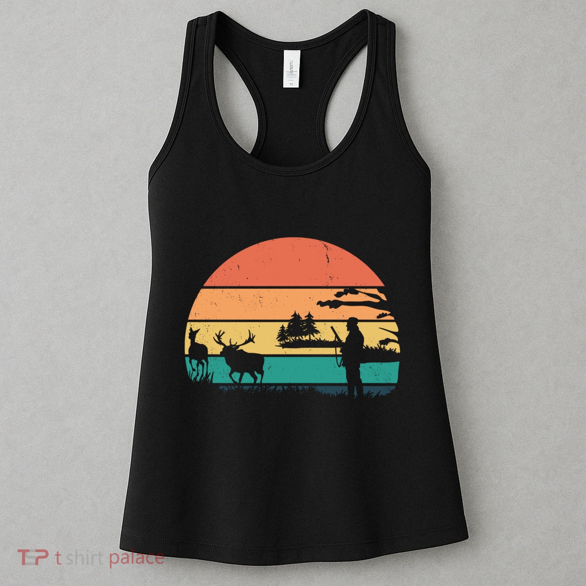 Deer Hunting Retro Sunset Nature Women's Tank Top