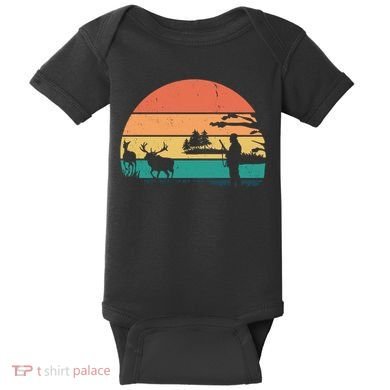 Deer Hunting Retro Sunset Nature Baby Bodysuit