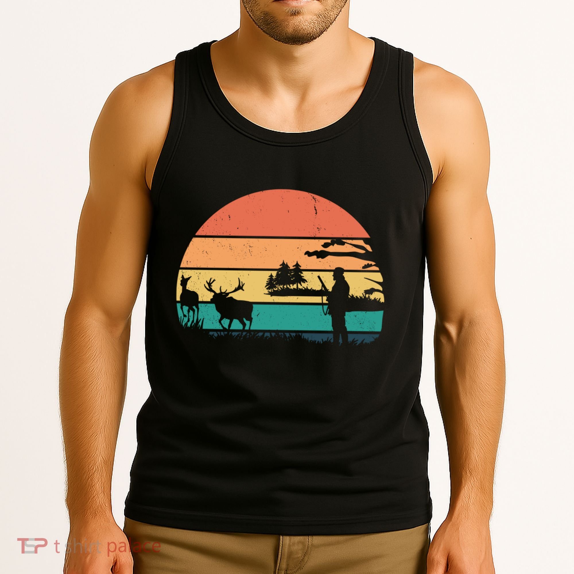 Deer Hunting Retro Sunset Nature Tank Top