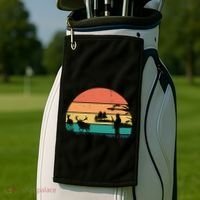 Deer Hunting Retro Sunset Nature Golf Towel thumb 2